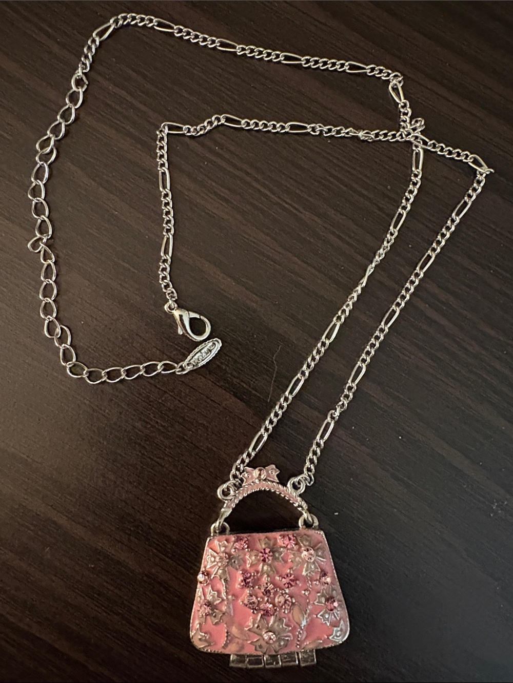 227)Vintage chain with Pink Floral locket Purse Pendant by VCLM